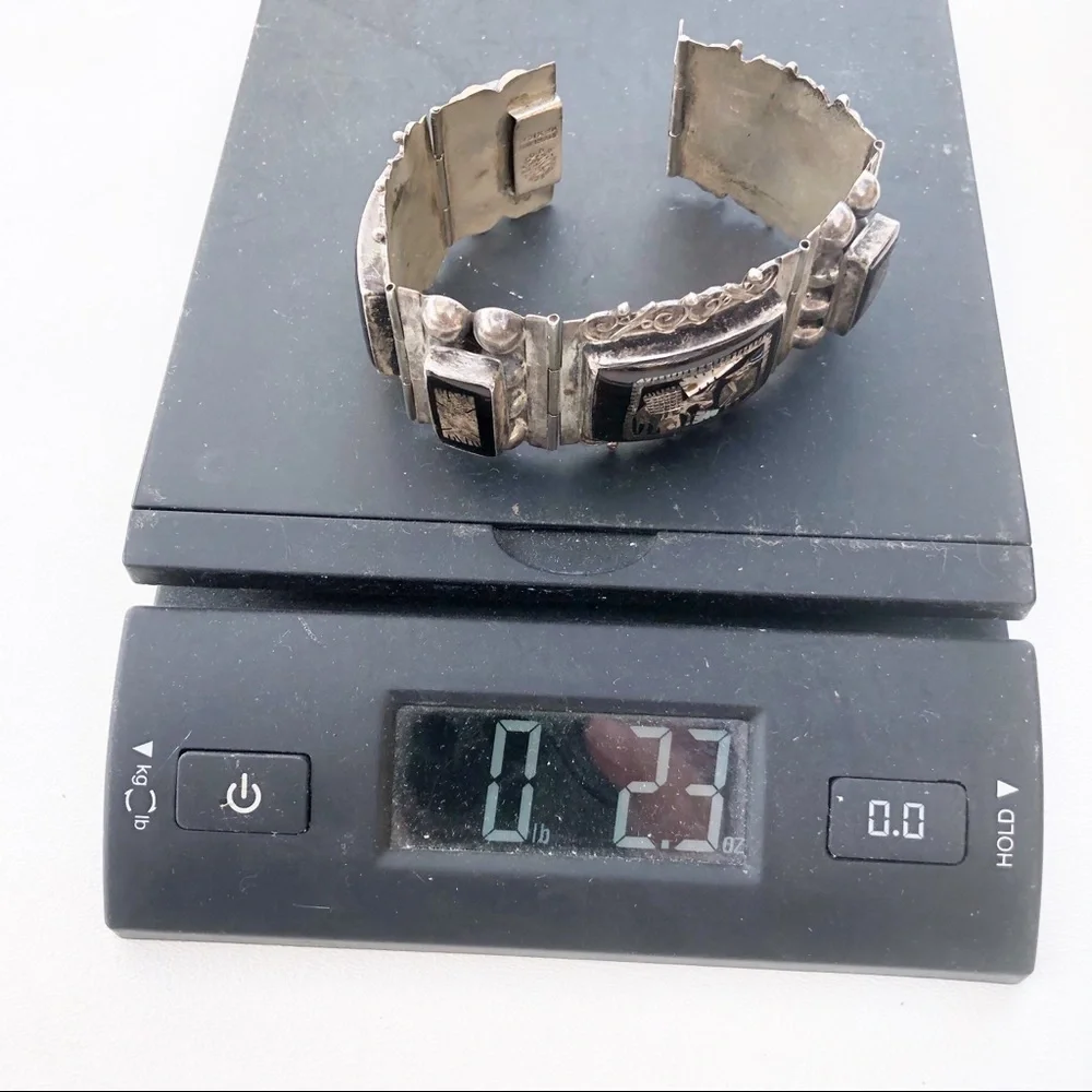 Vintage Mexico Sterling Inlay Panel Bracelet